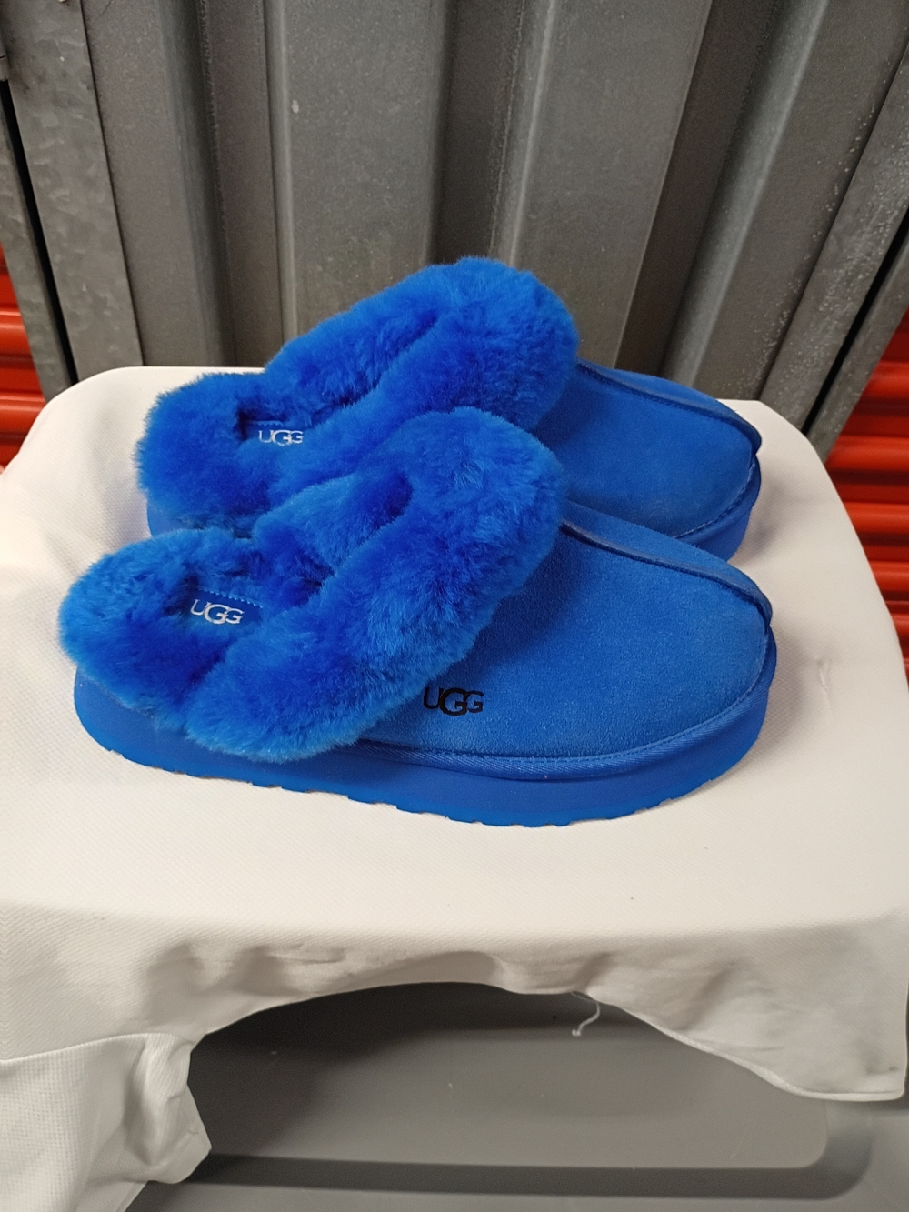 UGG Cobalt Blue Shearling Slide Slippers